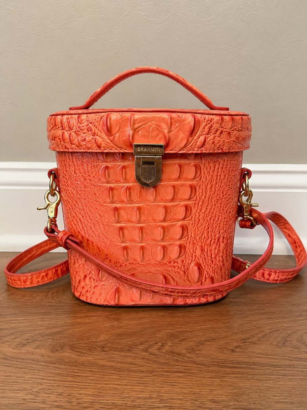 Brahmin Coral Croc-Embossed Vanity Crossbody Bag